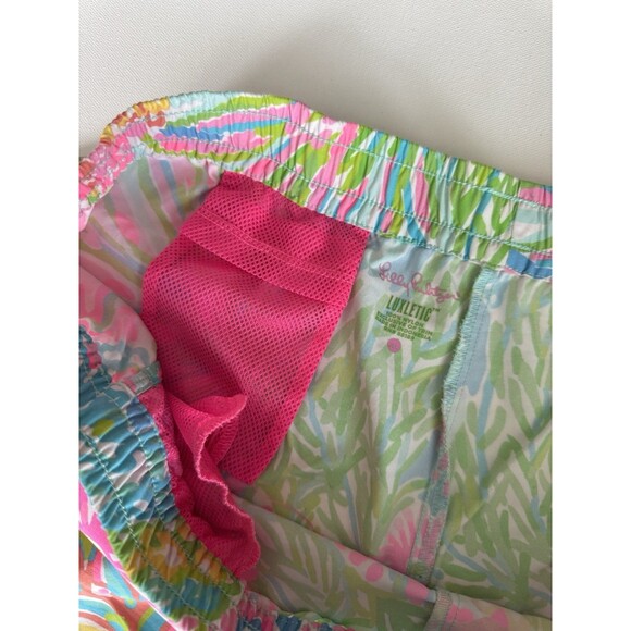 Lilly Pulitzer Women Nylon Luxletic Athletic Shorts in Bright Pink Blue Green XL - Picture 5 of 8
